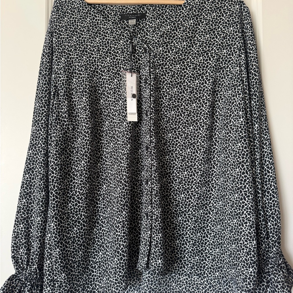 Black & White Tie-Neck Blouse